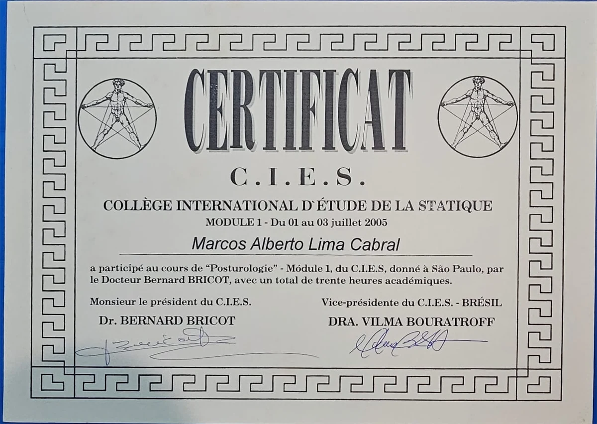 Certificado do módulo 1 de Posturologia, C.I.E.S., 2005