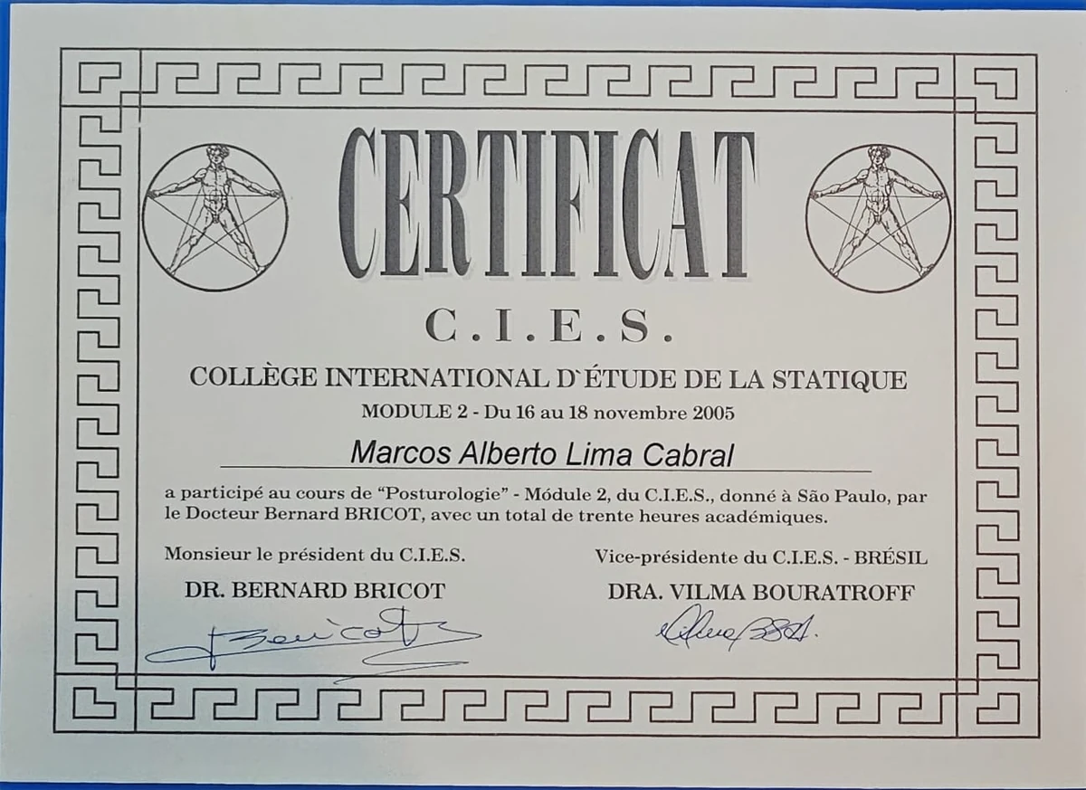 Certificado do módulo 2 de Posturologia, C.I.E.S., 2005