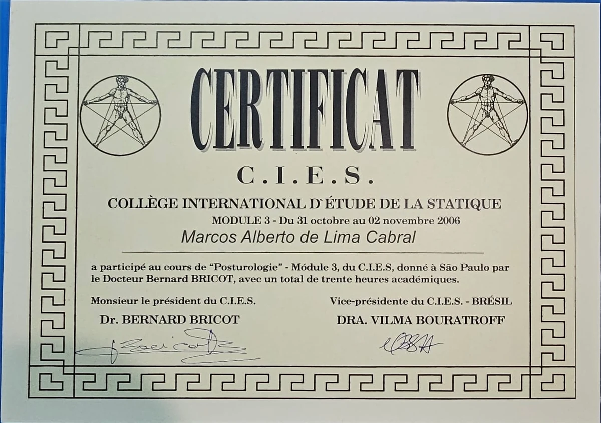 Certificado do módulo 3 de Posturologia, C.I.E.S., 2006