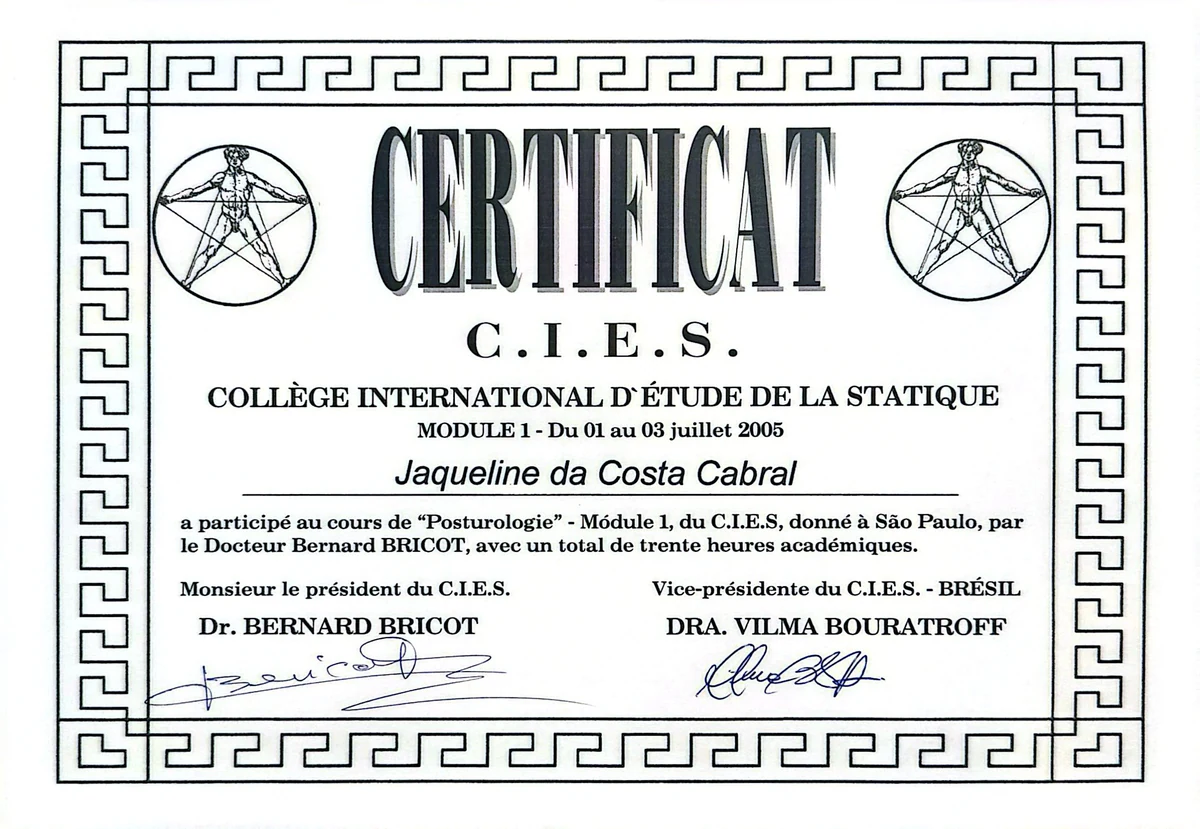 Certificado do módulo 1 de Posturologia, C.I.E.S., 2005