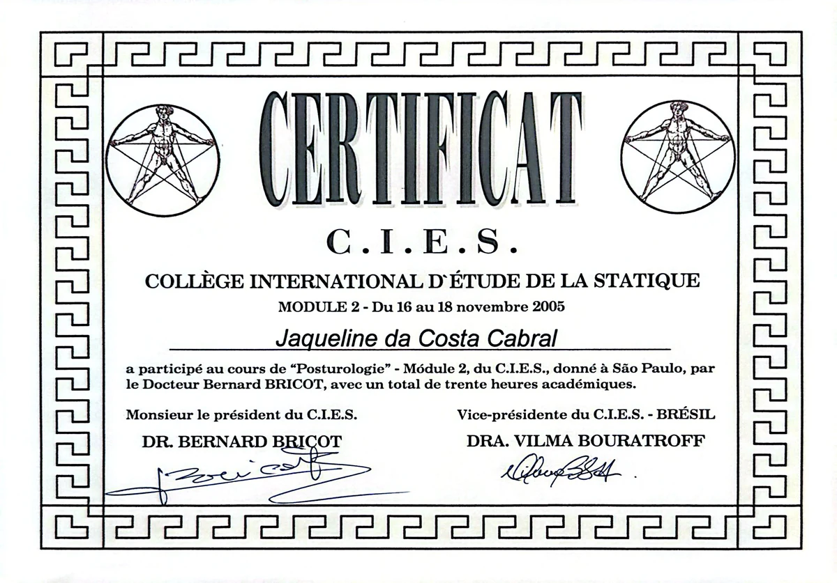 Certificado do módulo 2 de Posturologia, C.I.E.S., 2005