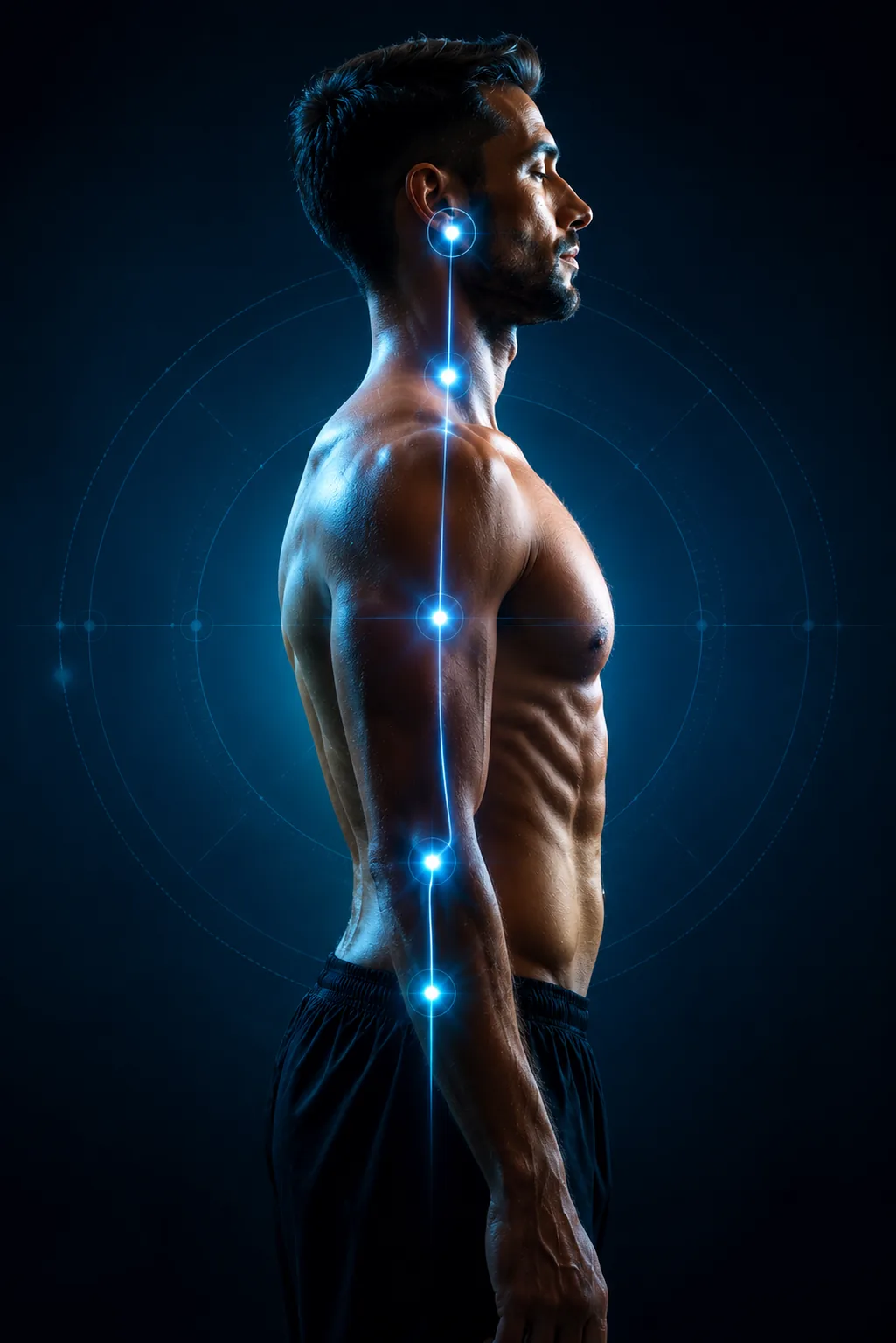 Ilustração do perfil de um corpo com a coluna destacada